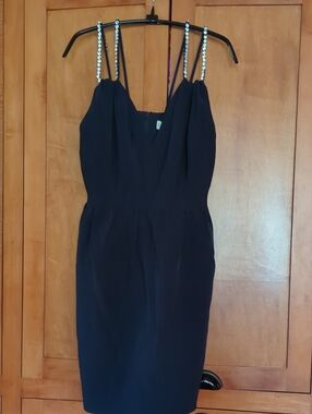 New Halston Navy Blue Mini Dress with Embellished Chain Straps 8